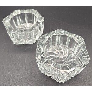 Set of 2 Clear Glass Master Salt Cellar Hexagon Votive Candleholder Vintage